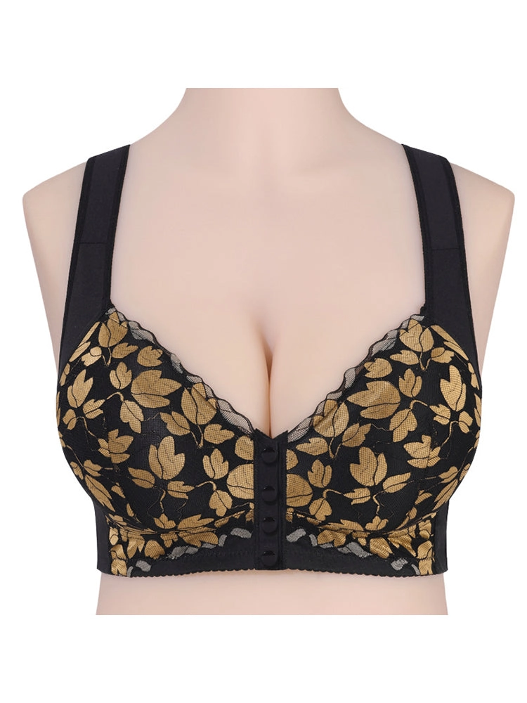 Front Closure Floral Lace Wireless Bra