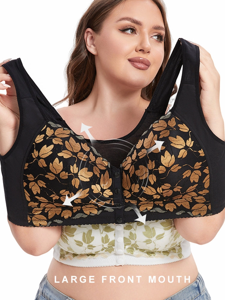 Front Closure Floral Lace Wireless Bra