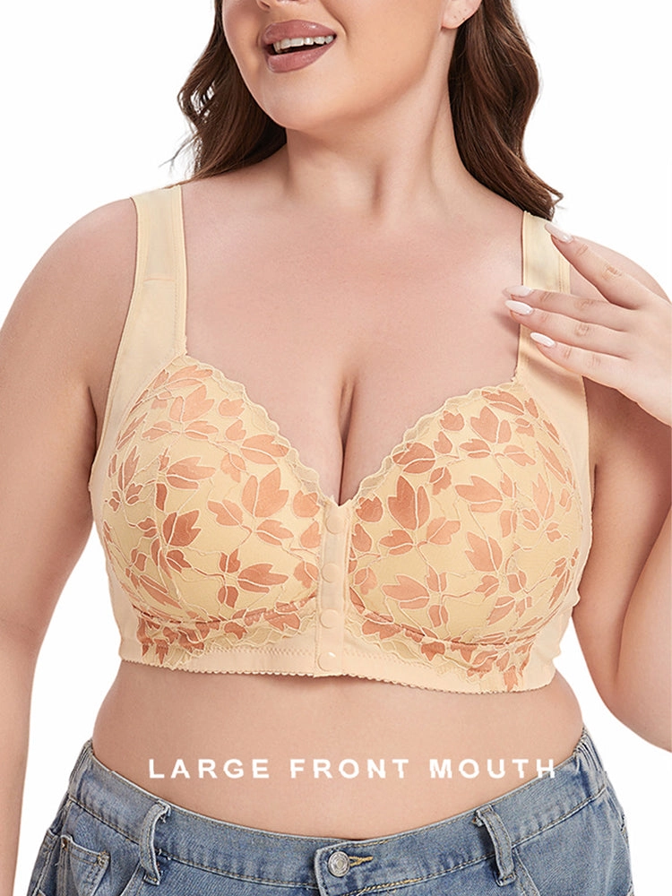 Front Closure Floral Lace Wireless Bra
