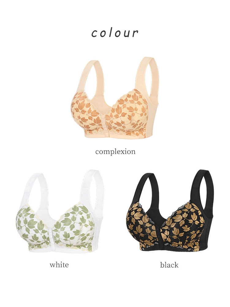 Front Closure Floral Lace Wireless Bra