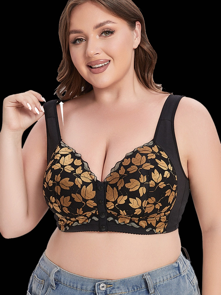 Front Closure Floral Lace Wireless Bra