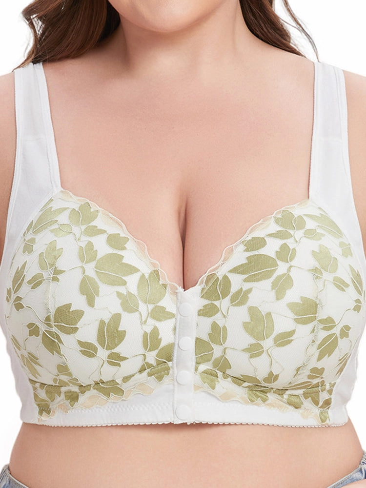 Front Closure Floral Lace Wireless Bra