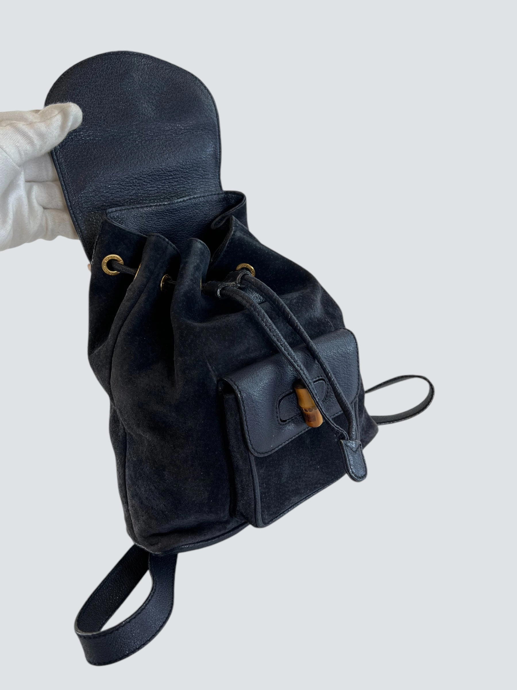 Gucci Vintage Navy Leather & Suede Small Backpack