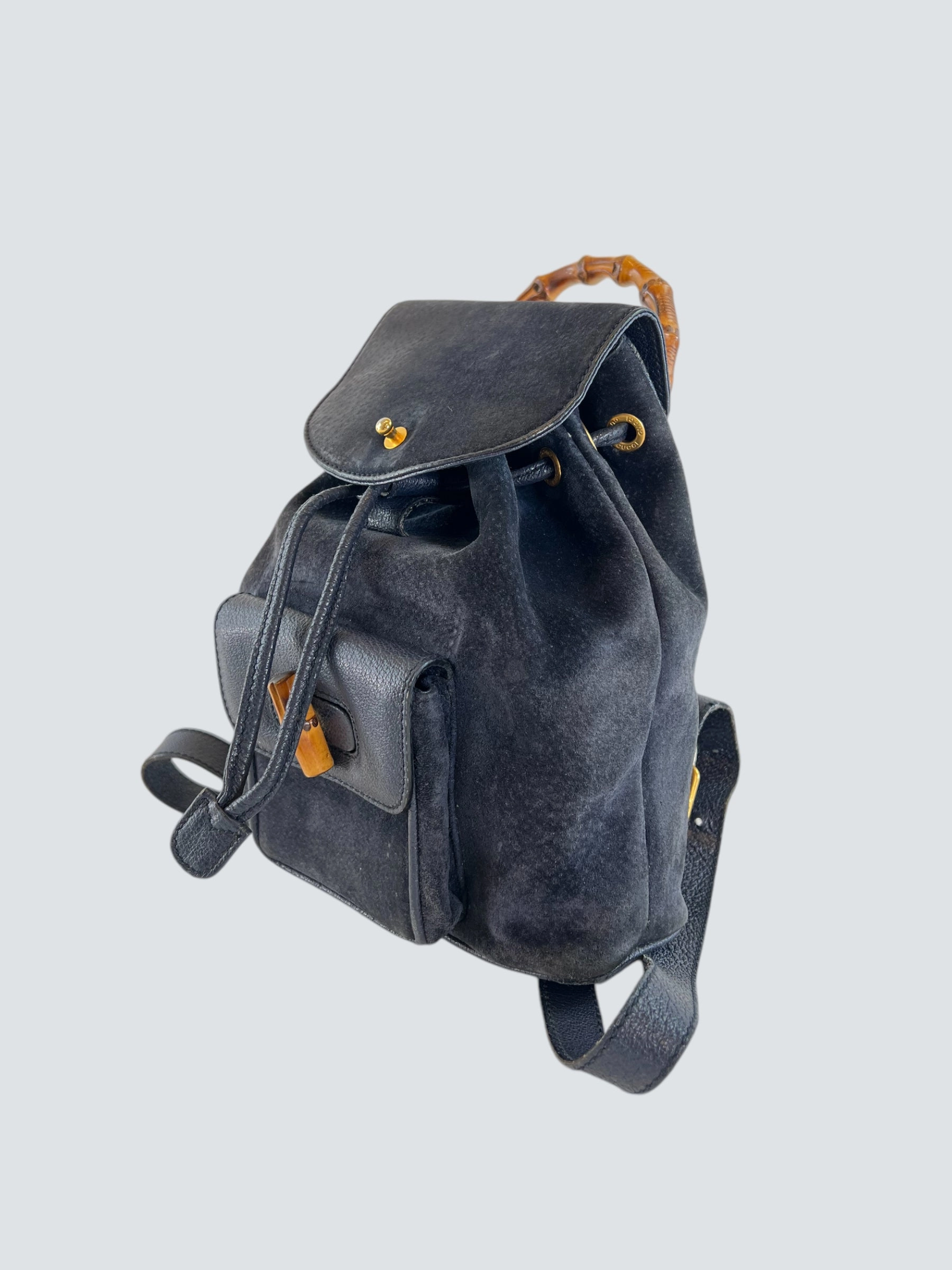 Gucci Vintage Navy Leather & Suede Small Backpack