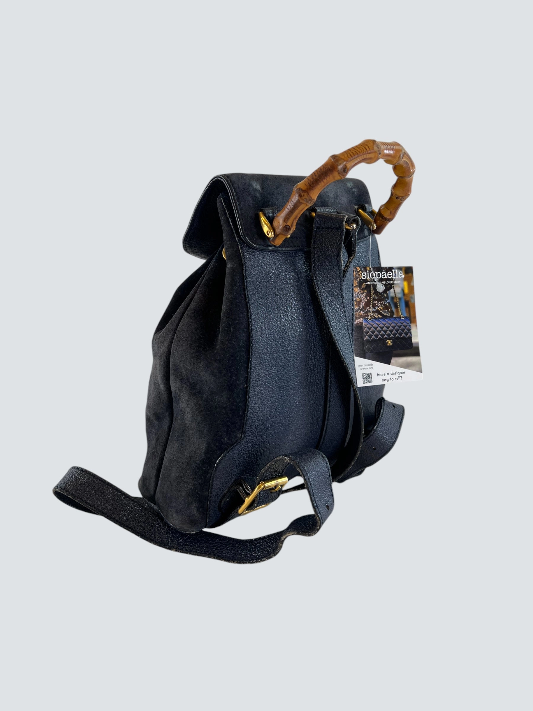 Gucci Vintage Navy Leather & Suede Small Backpack