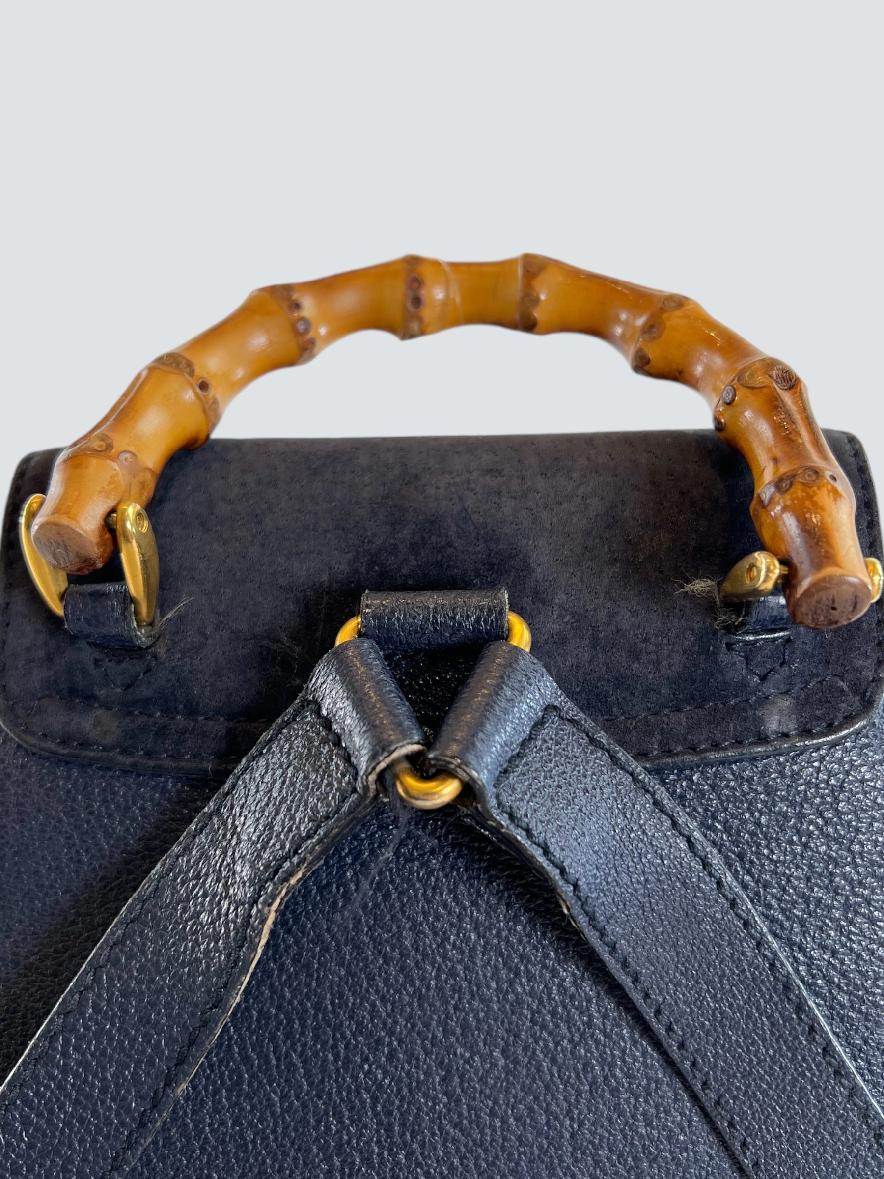 Gucci Vintage Navy Leather & Suede Small Backpack