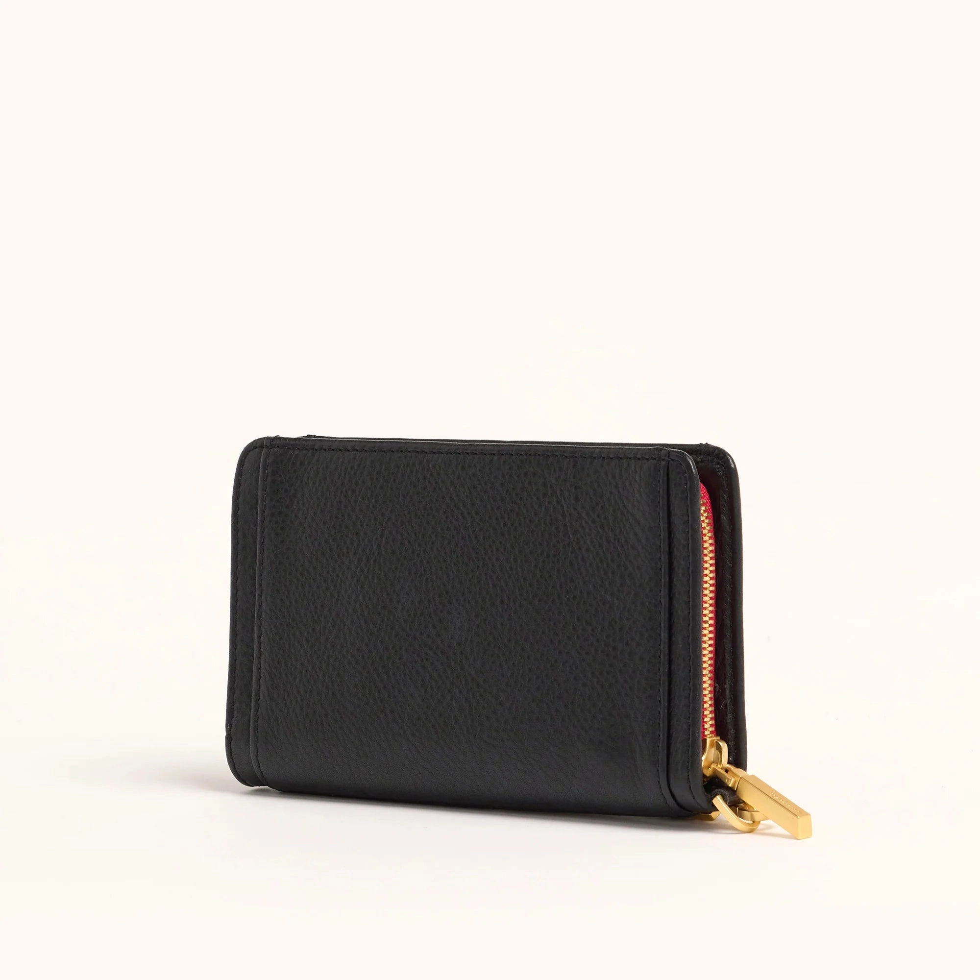 Hammitt Bryant Wallet Leather Wristlet Black/Brushed Gold Red Zip