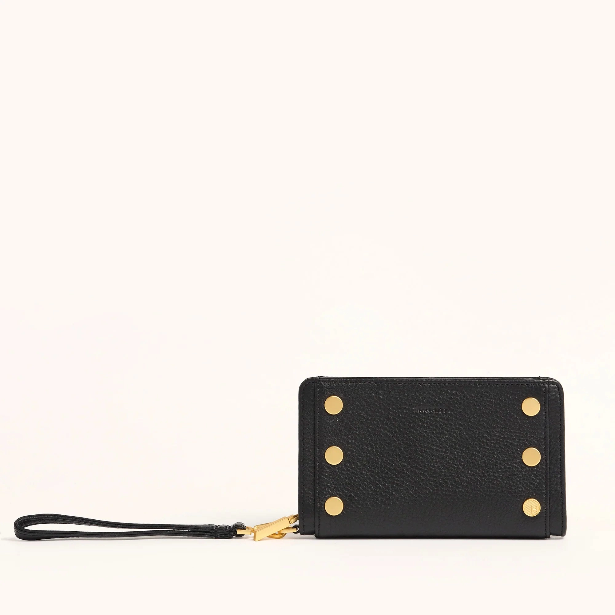 Hammitt Bryant Wallet Leather Wristlet Black/Brushed Gold Red Zip