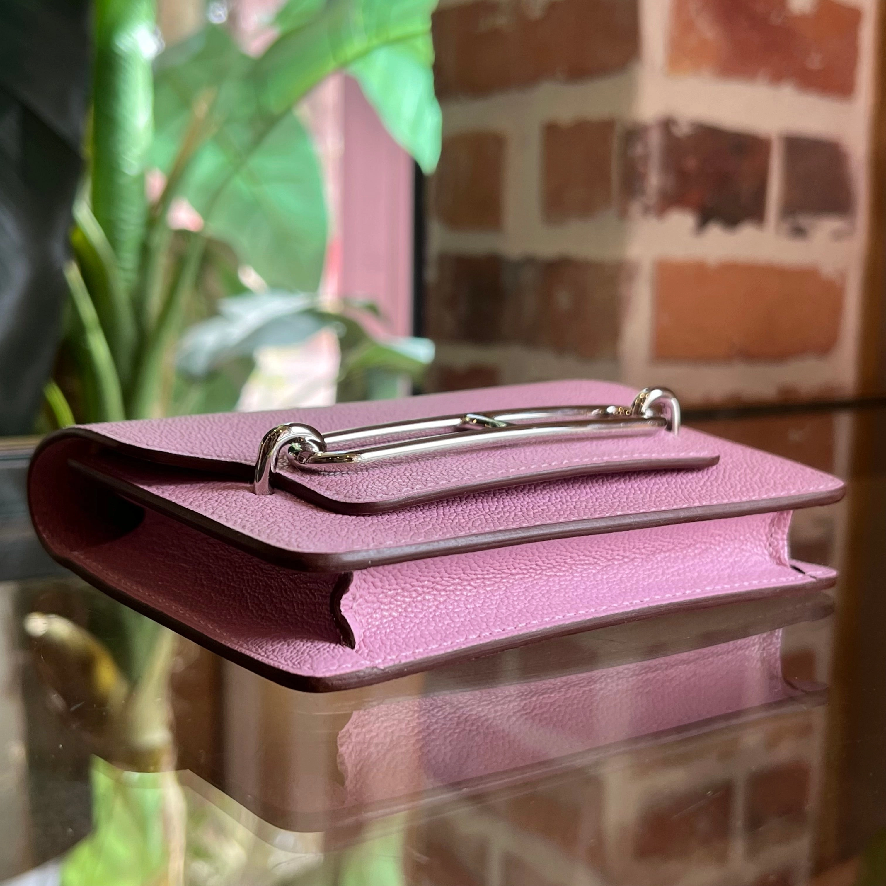 HERMES Mauve Sylvestre Roulis Slim Wallet Chevre Mysore