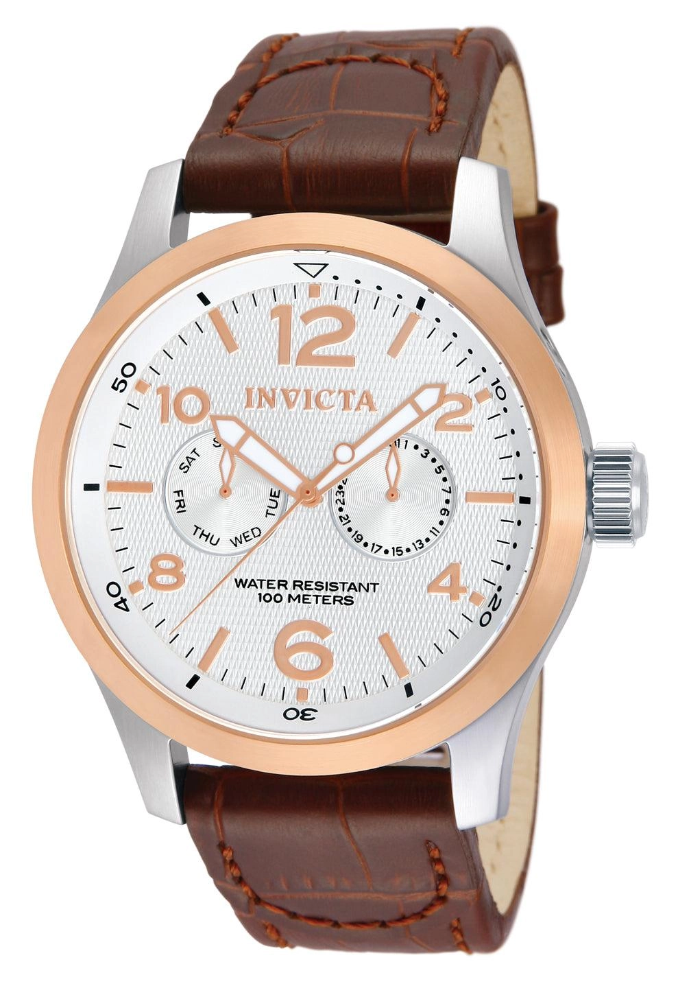 Invicta 13010 Men's I-Force Silver Dial Brown Leather Strap Two Tone Steel Watch