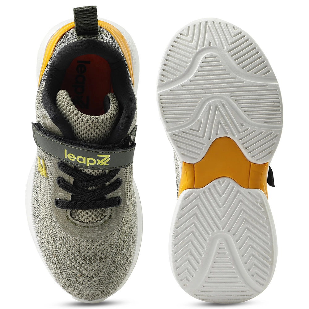 Leap7x Olive Green Sports Lacing Running Shoes For Kids COVER-02 By Liberty