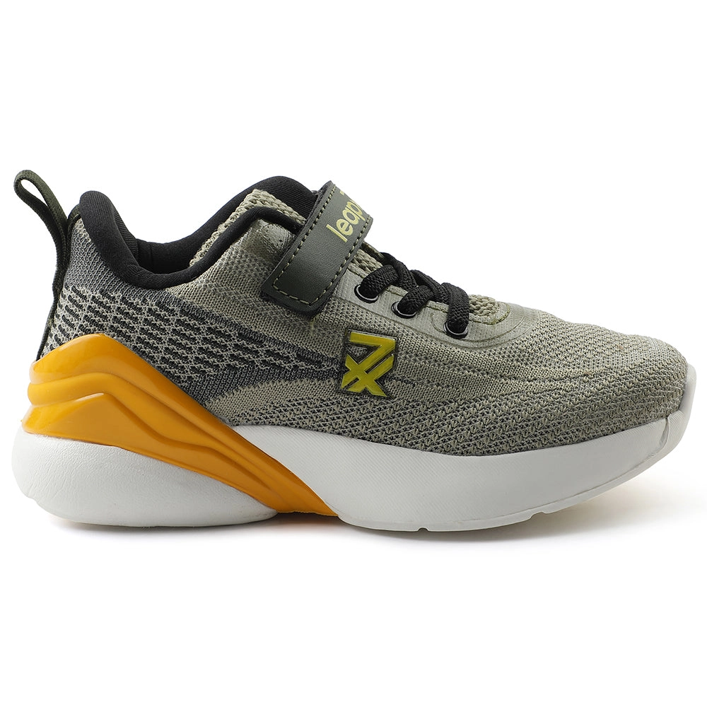 Leap7x Olive Green Sports Lacing Running Shoes For Kids COVER-02 By Liberty