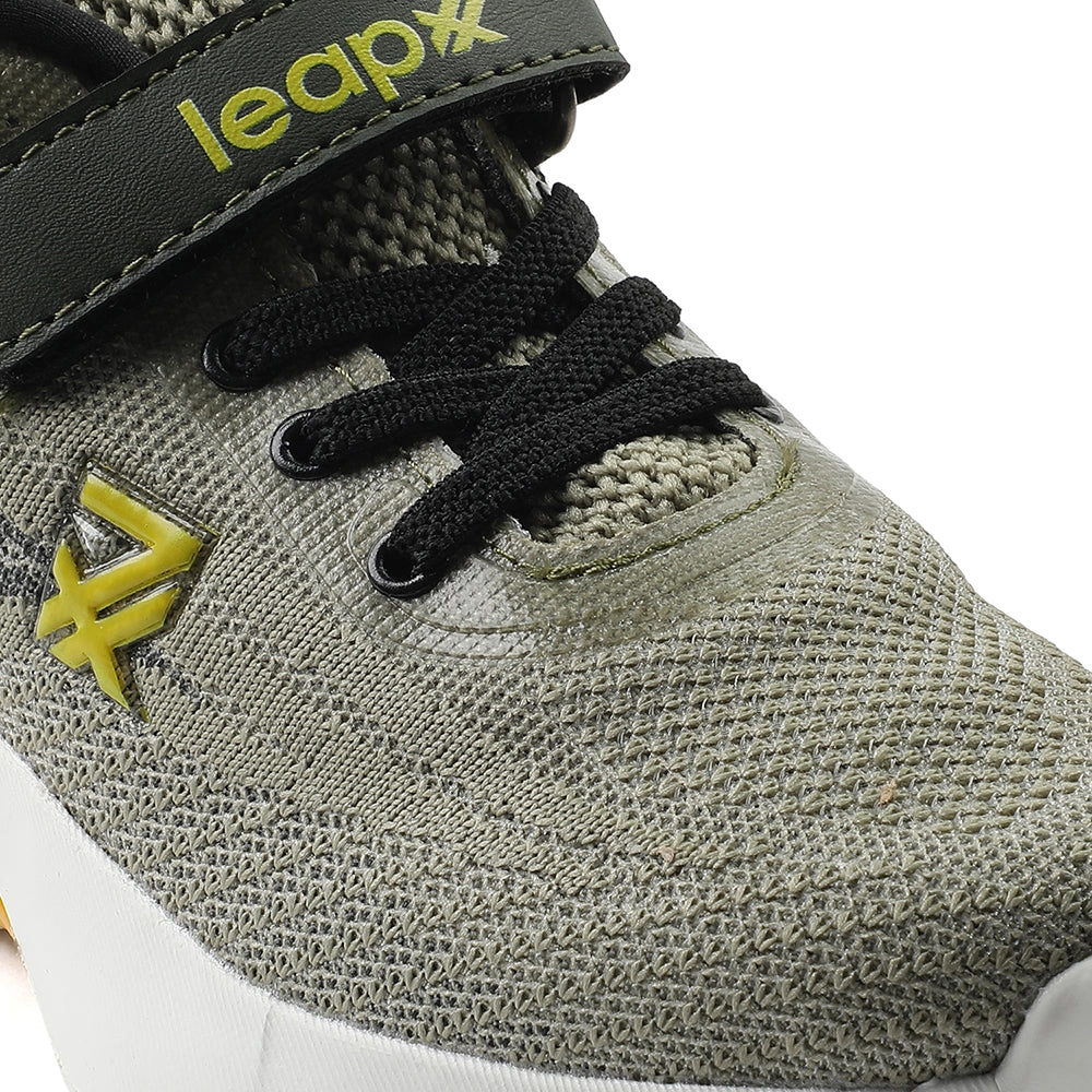 Leap7x Olive Green Sports Lacing Running Shoes For Kids COVER-02 By Liberty