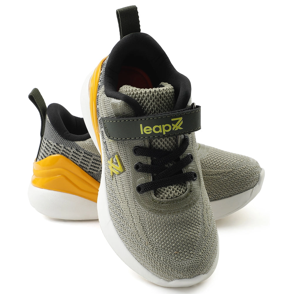 Leap7x Olive Green Sports Lacing Running Shoes For Kids COVER-02 By Liberty