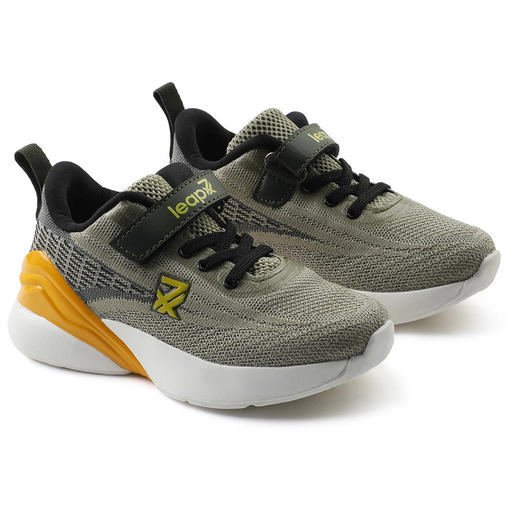 Leap7x Olive Green Sports Lacing Running Shoes For Kids COVER-02 By Liberty