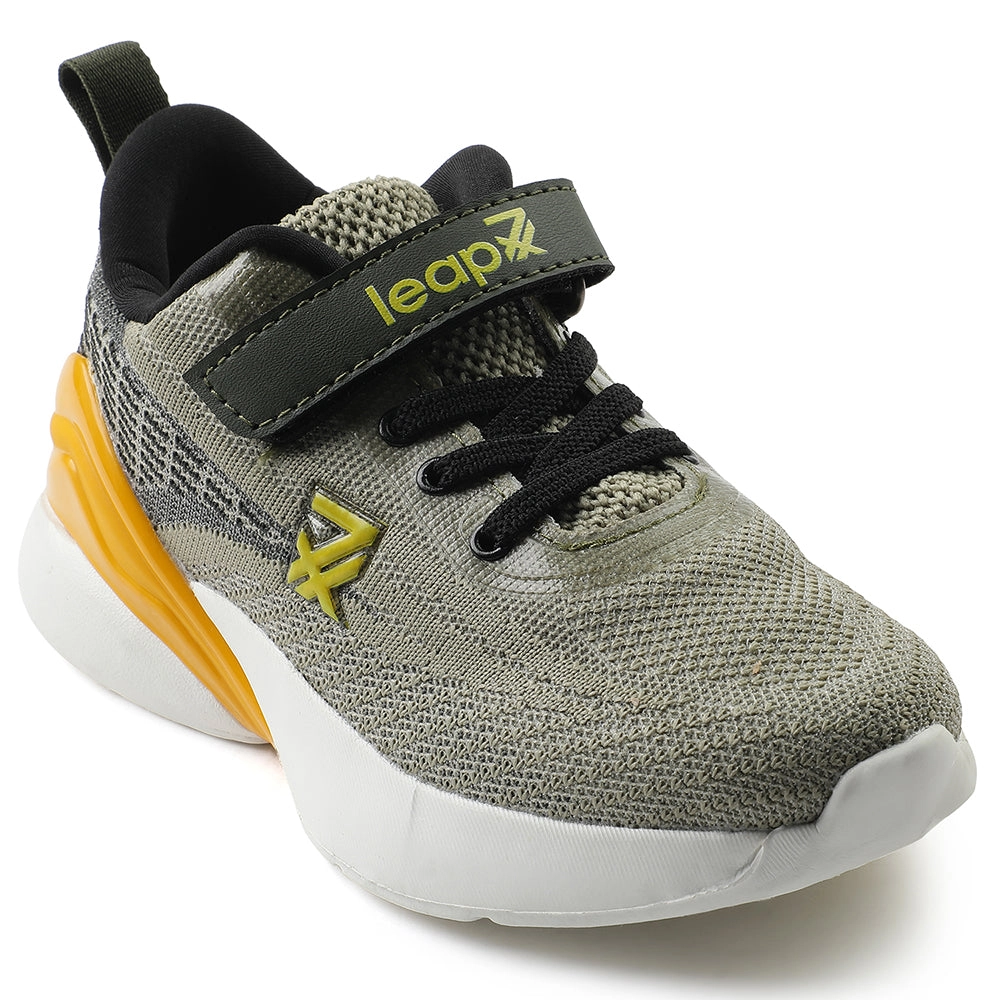 Leap7x Olive Green Sports Lacing Running Shoes For Kids COVER-02 By Liberty
