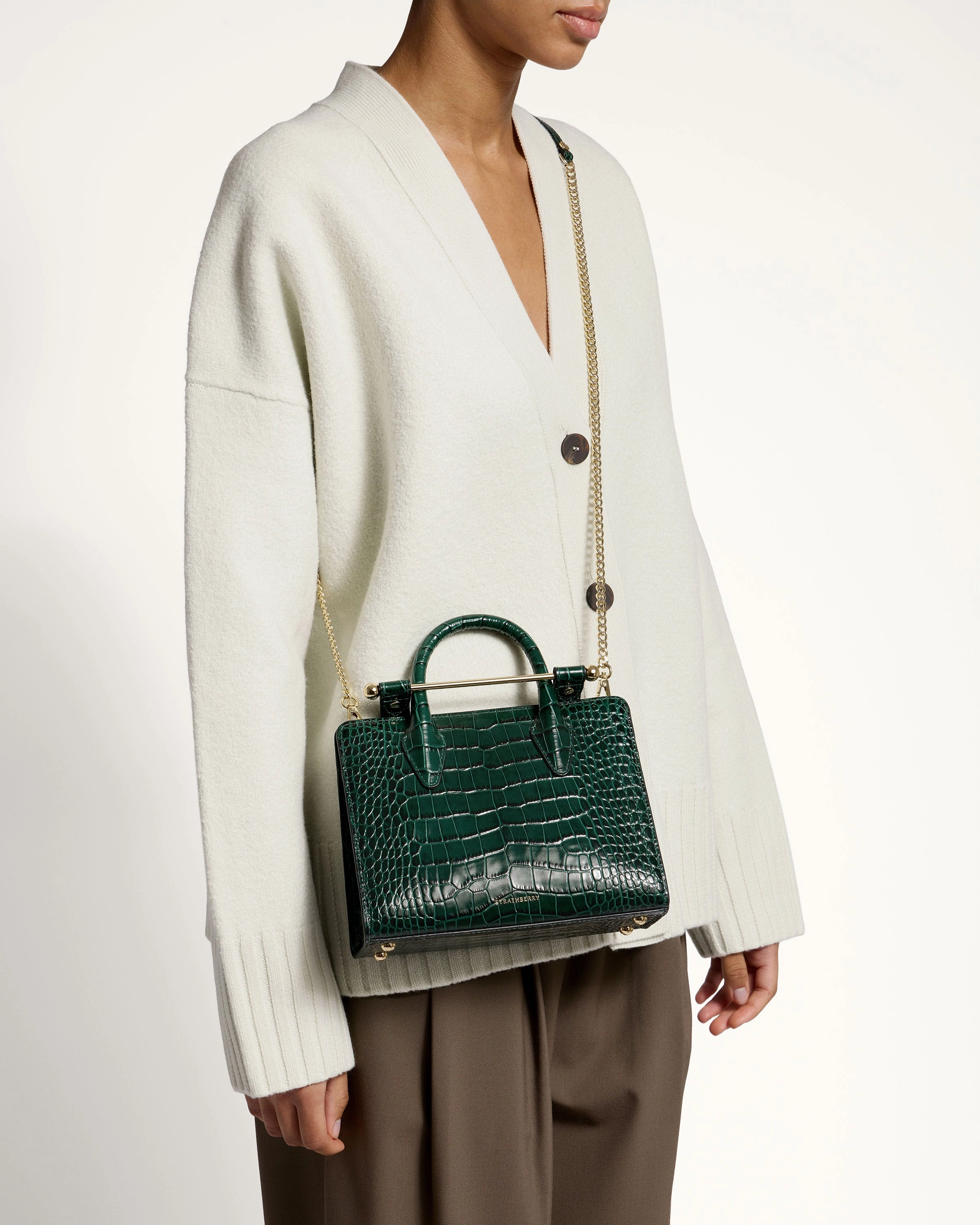 Mini Tote - Croc-Embossed Bottle Green