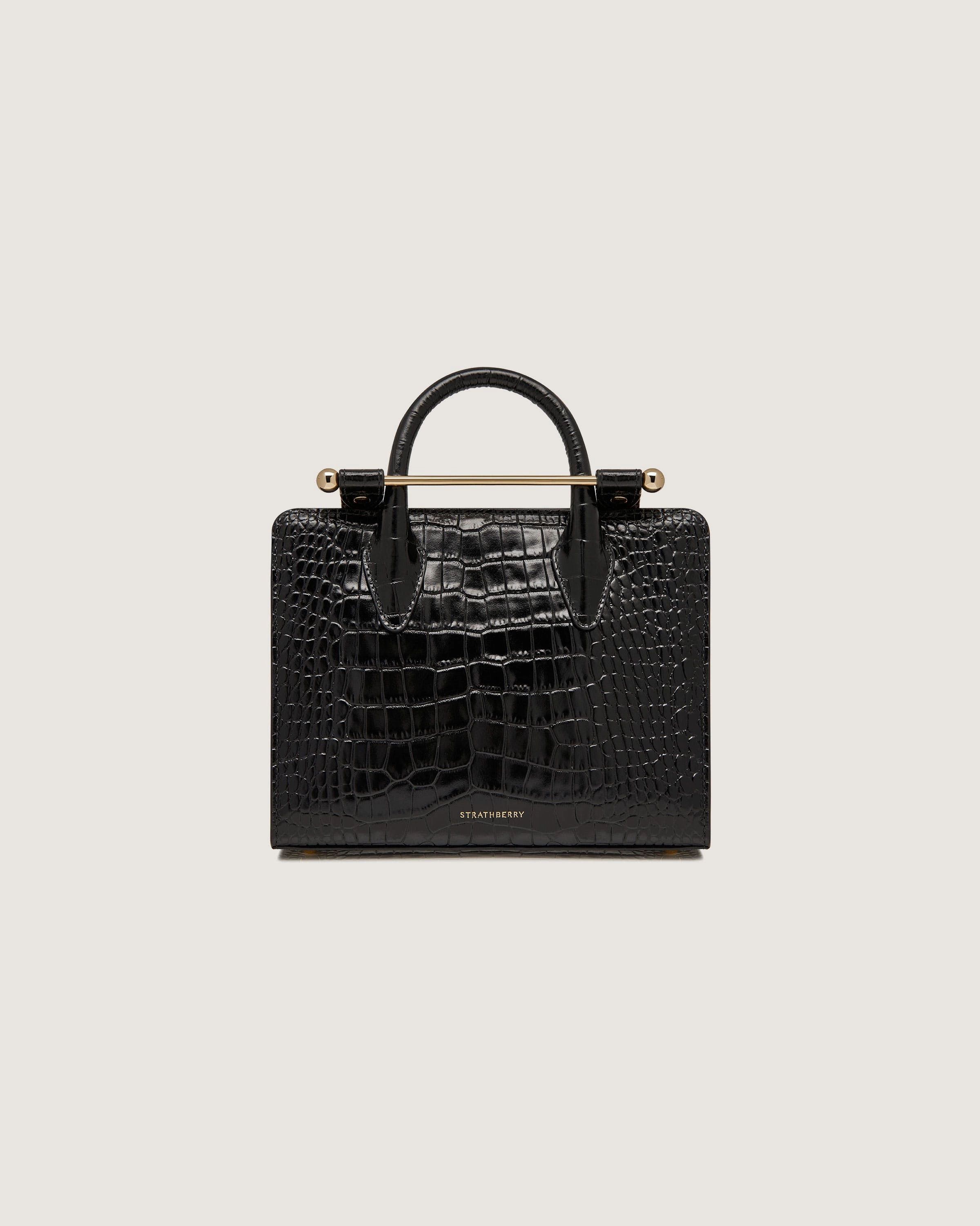 Mini Tote - Croc-Embossed Leather Black