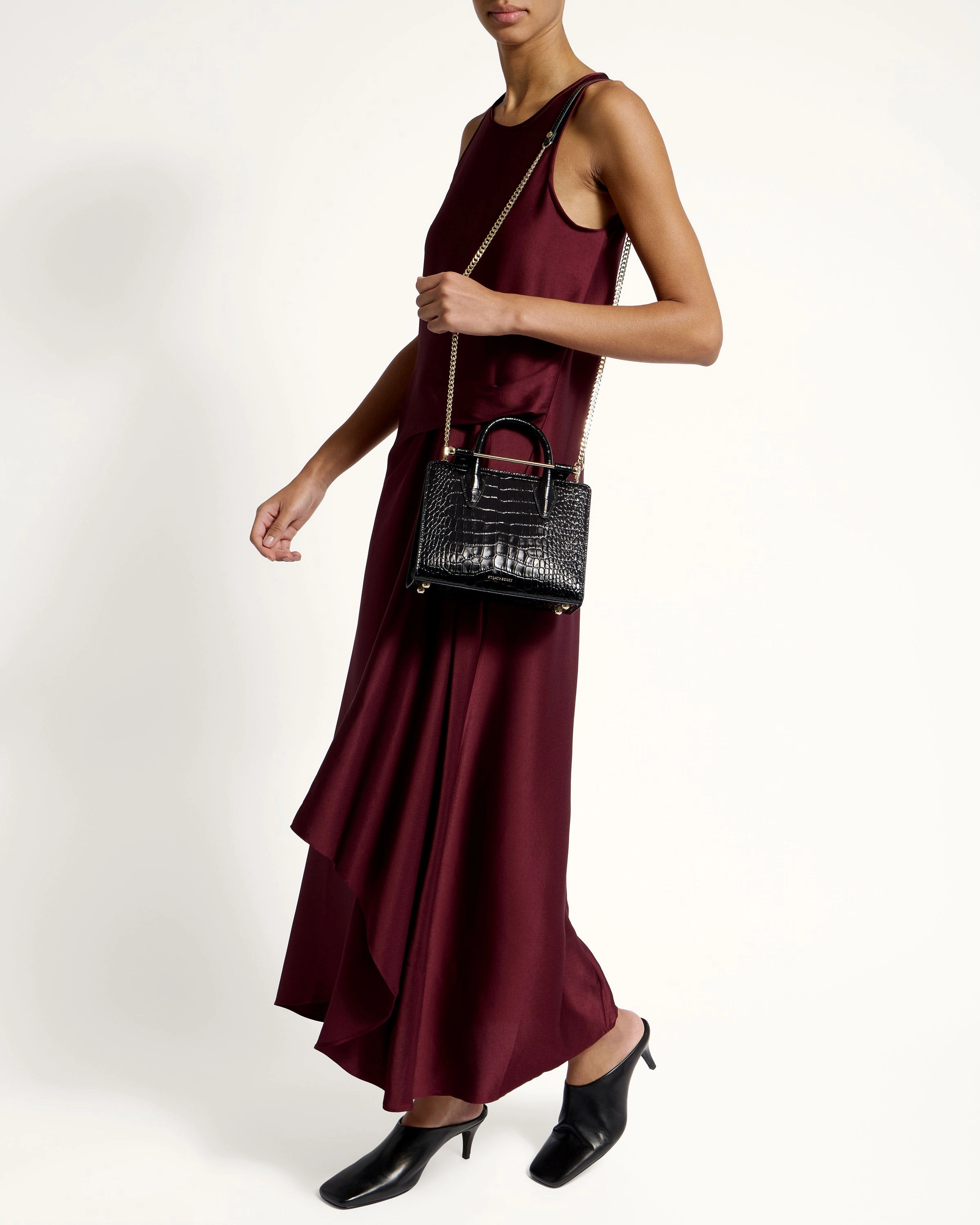 Mini Tote - Croc-Embossed Leather Black