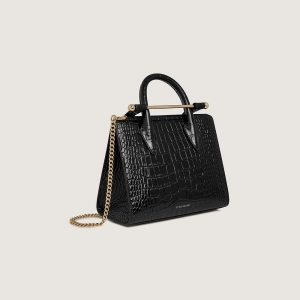 Mini Tote - Croc-Embossed Leather Black