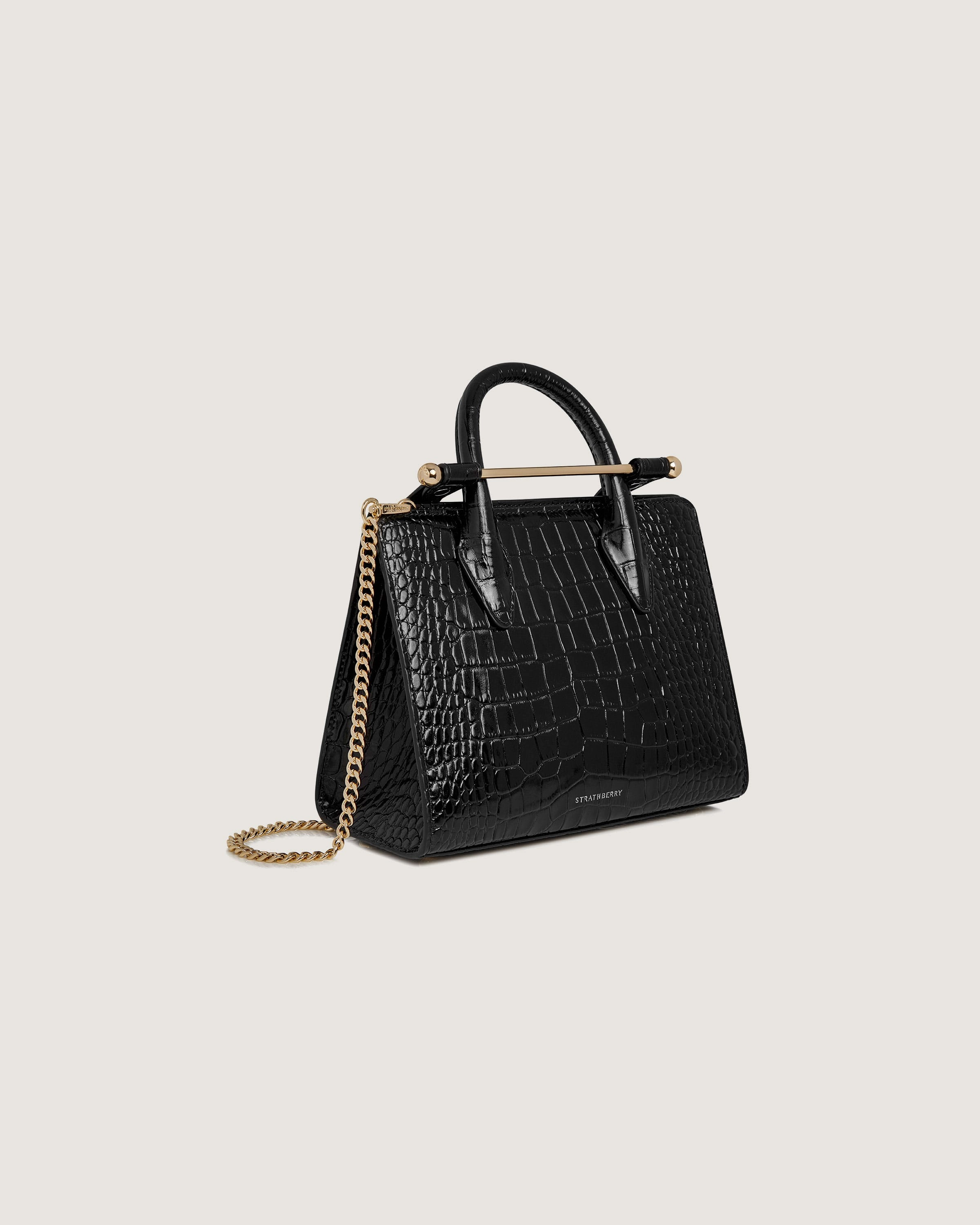 Mini Tote - Croc-Embossed Leather Black