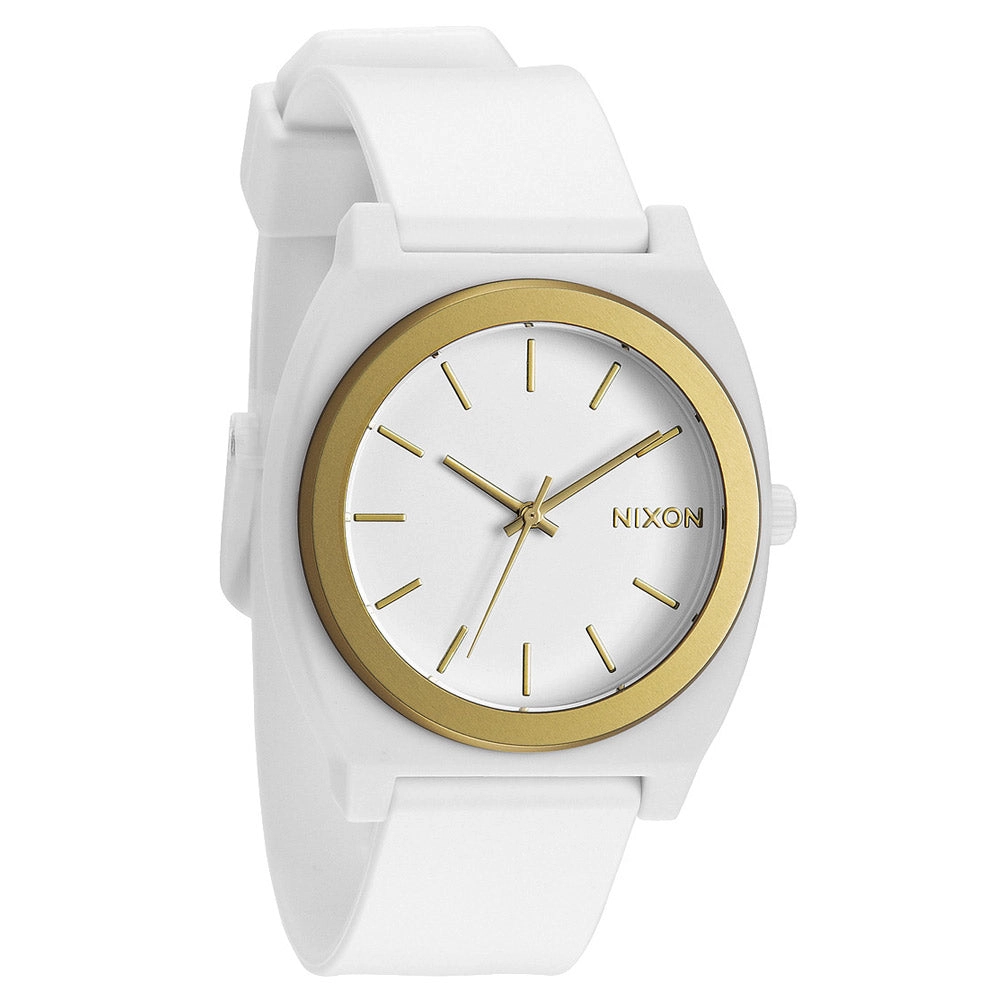 Nixon A1191297 Men's The Time Teller P Gold Ano White Dial Plastic Strap Watch