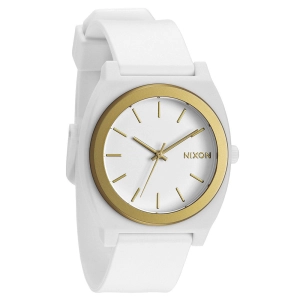 Nixon A1191297 Men's The Time Teller P Gold Ano White Dial Plastic Strap Watch