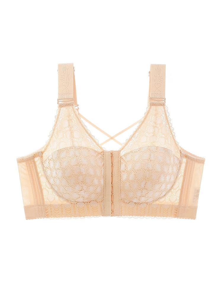 Plus Size Front Closure Minimizing Wireless Bra - Sheer Floral Lace