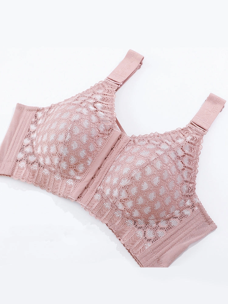 Plus Size Front Closure Minimizing Wireless Bra - Sheer Floral Lace