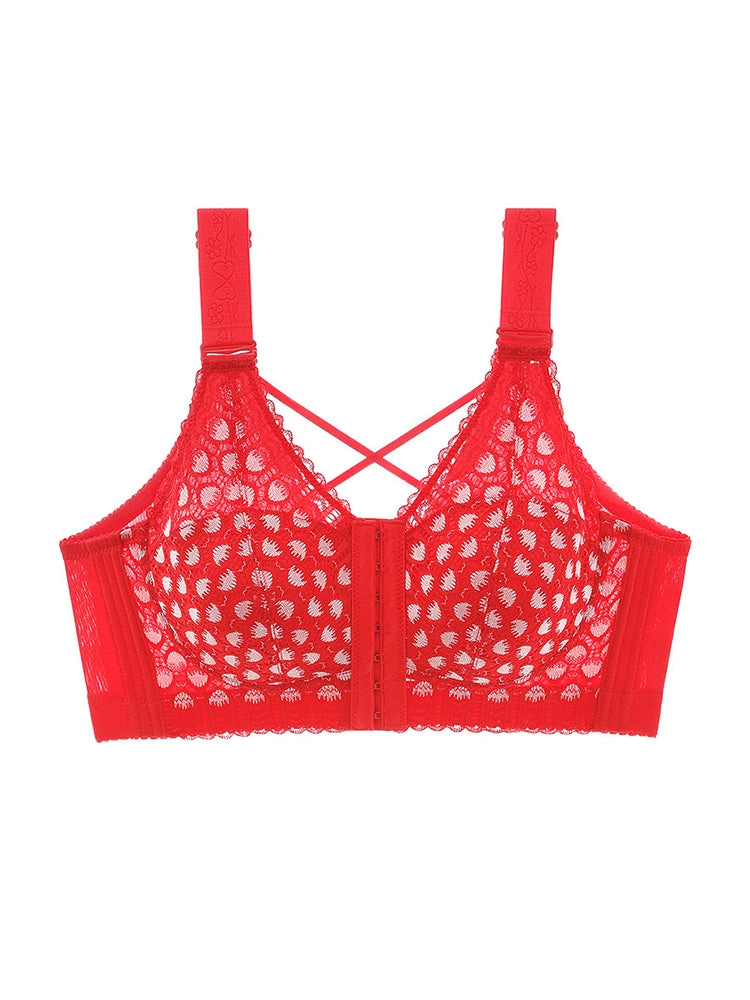 Plus Size Front Closure Minimizing Wireless Bra - Sheer Floral Lace