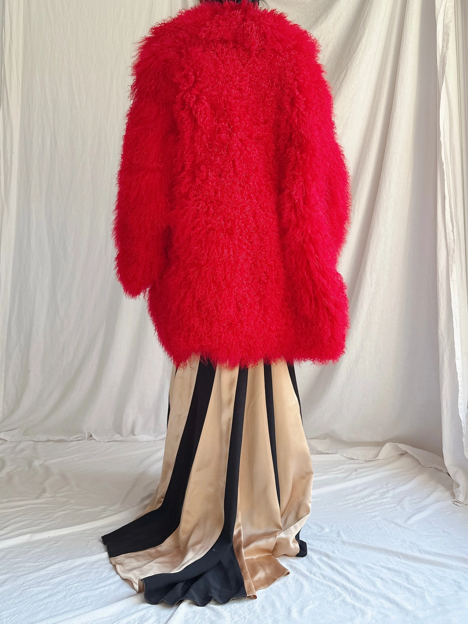 RARE Vintage Red Mongolian Sheared Fur Coat - M