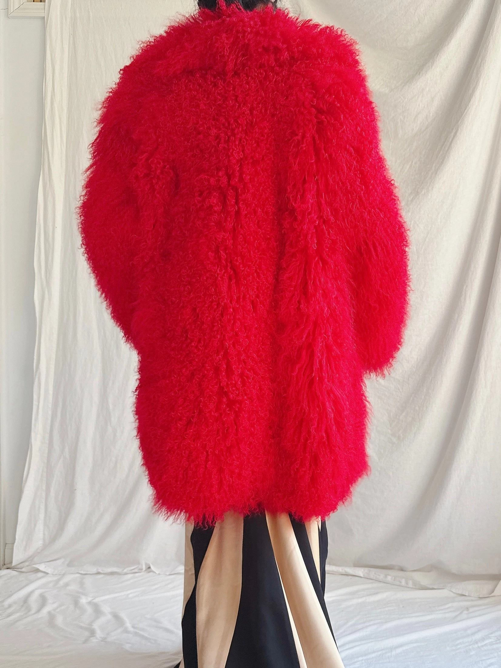 RARE Vintage Red Mongolian Sheared Fur Coat - M