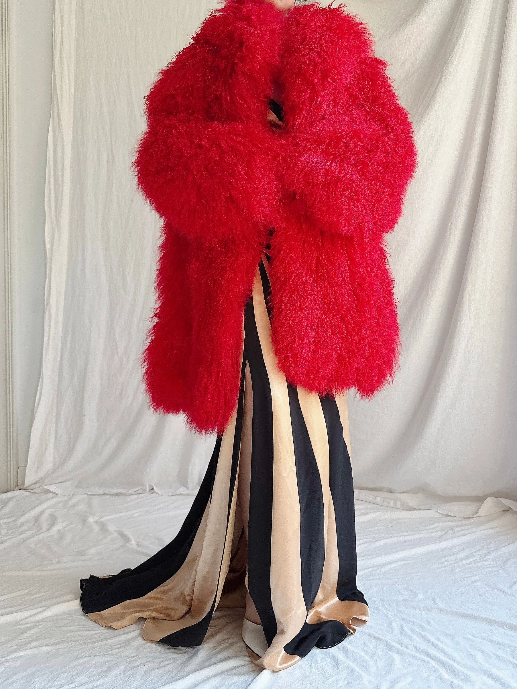RARE Vintage Red Mongolian Sheared Fur Coat - M