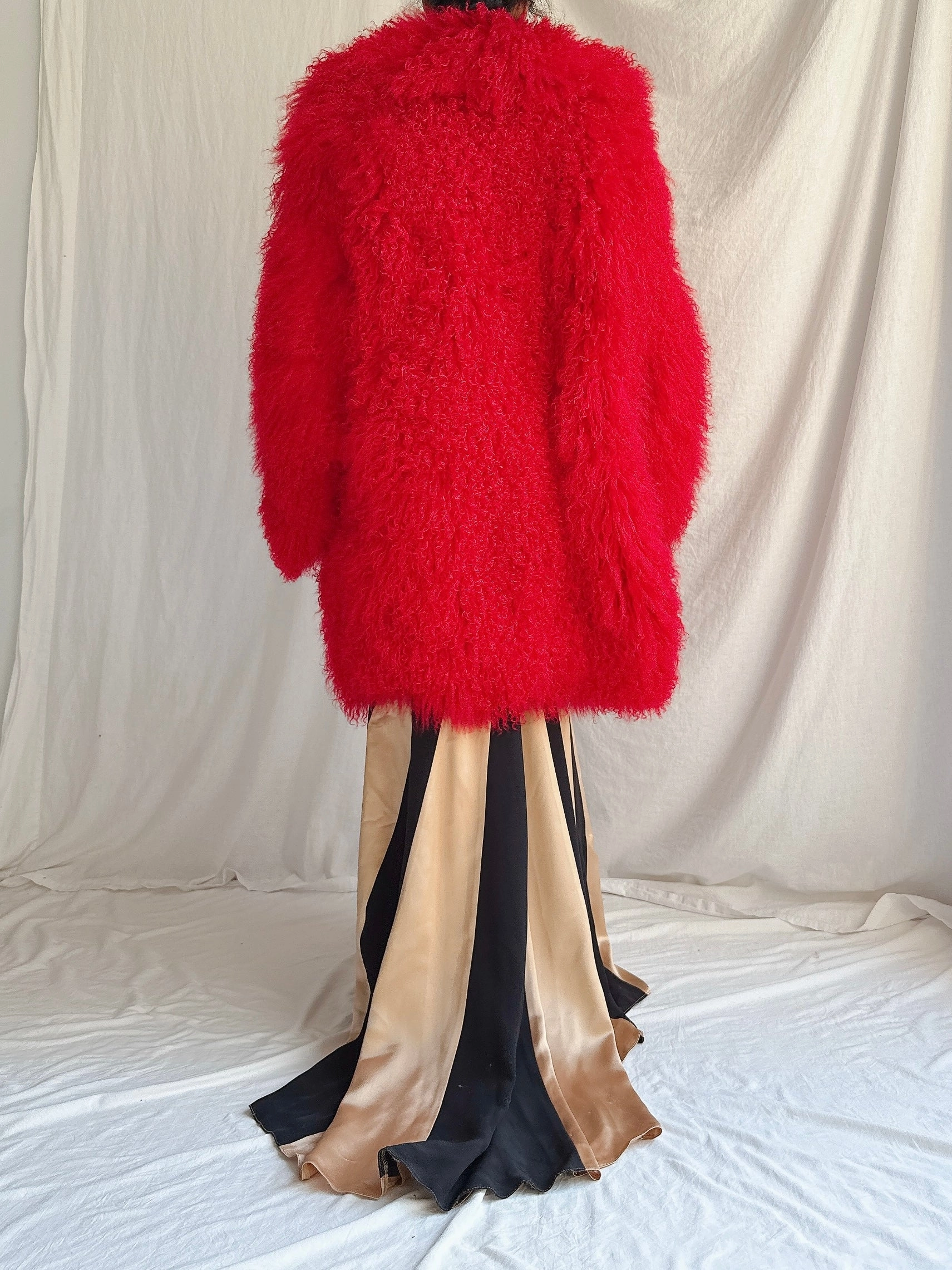 RARE Vintage Red Mongolian Sheared Fur Coat - M