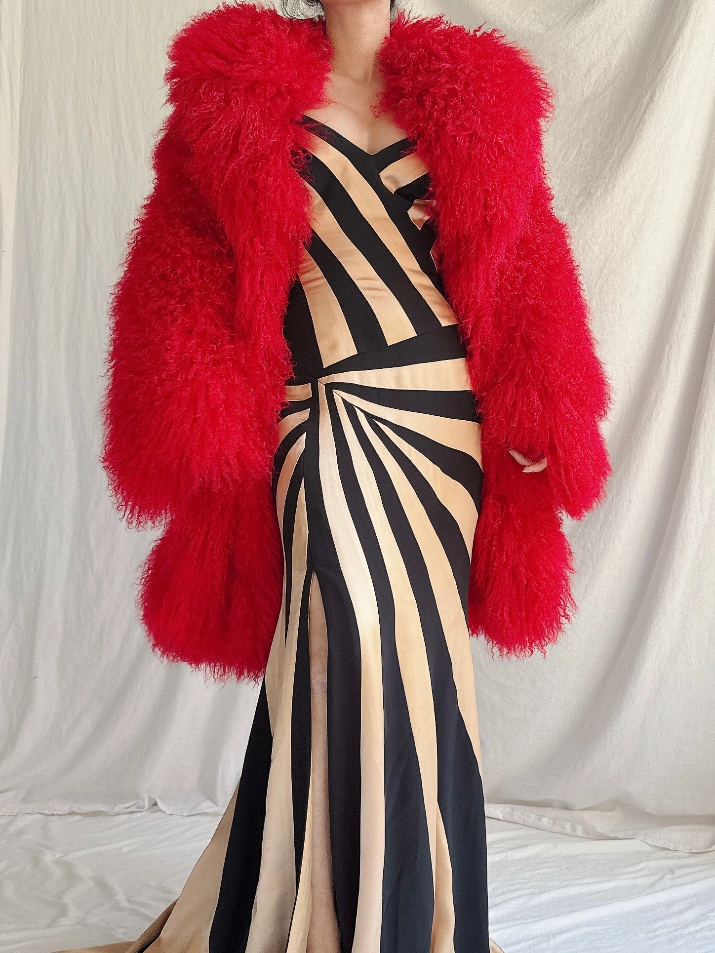 RARE Vintage Red Mongolian Sheared Fur Coat - M