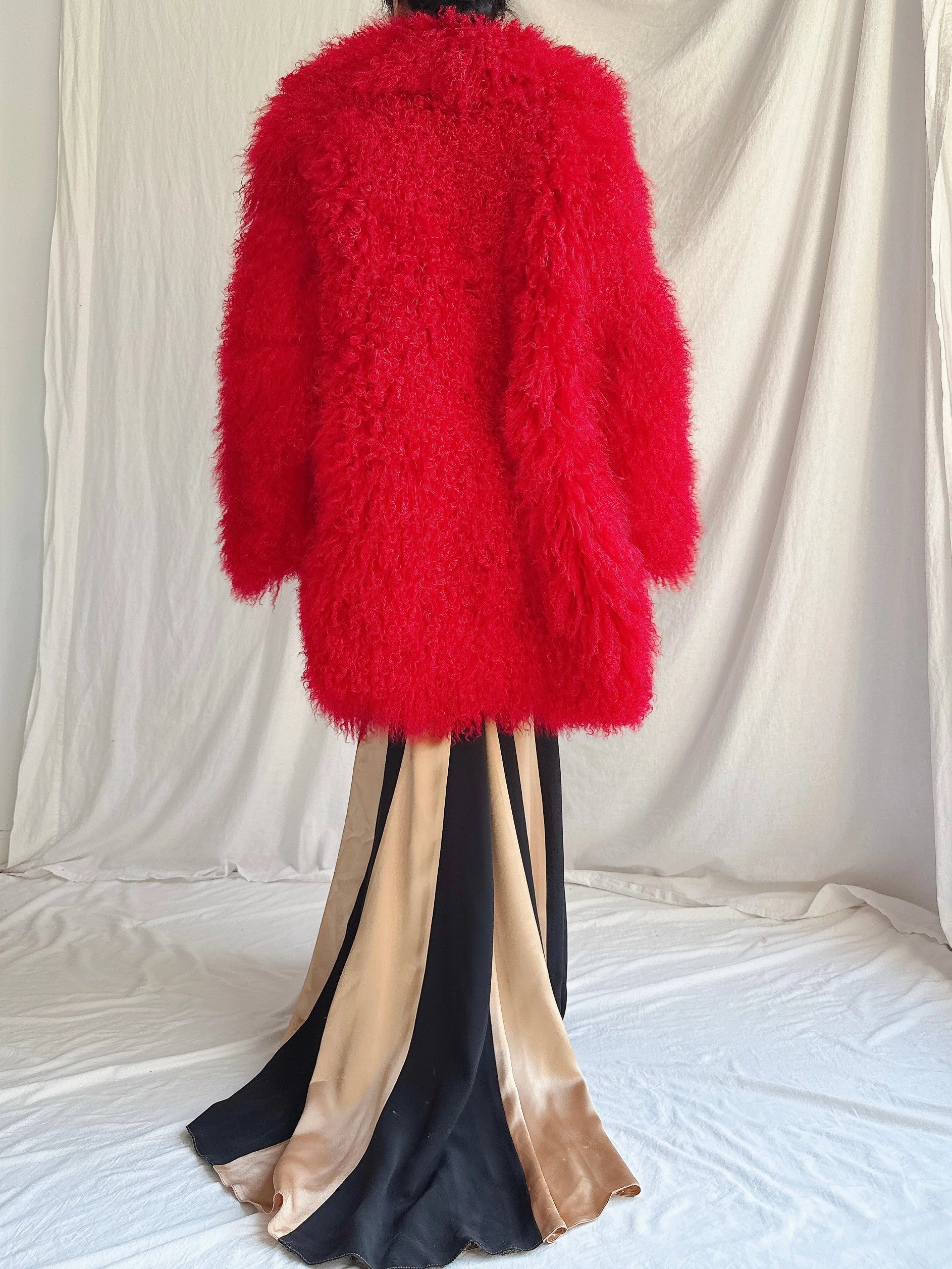 RARE Vintage Red Mongolian Sheared Fur Coat - M