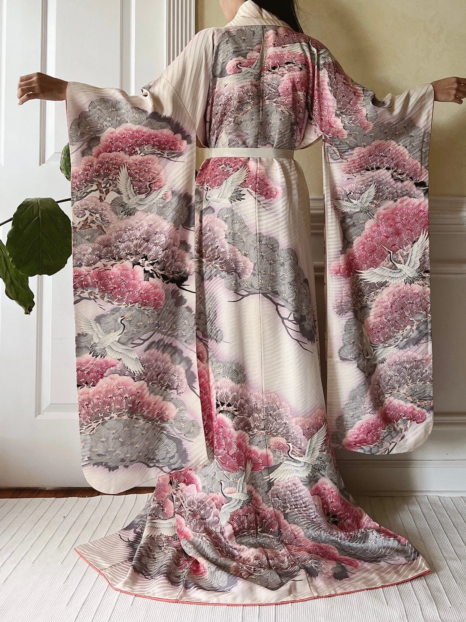 Rare Vintage Silk Pine and Cranes Kimono - OSFM