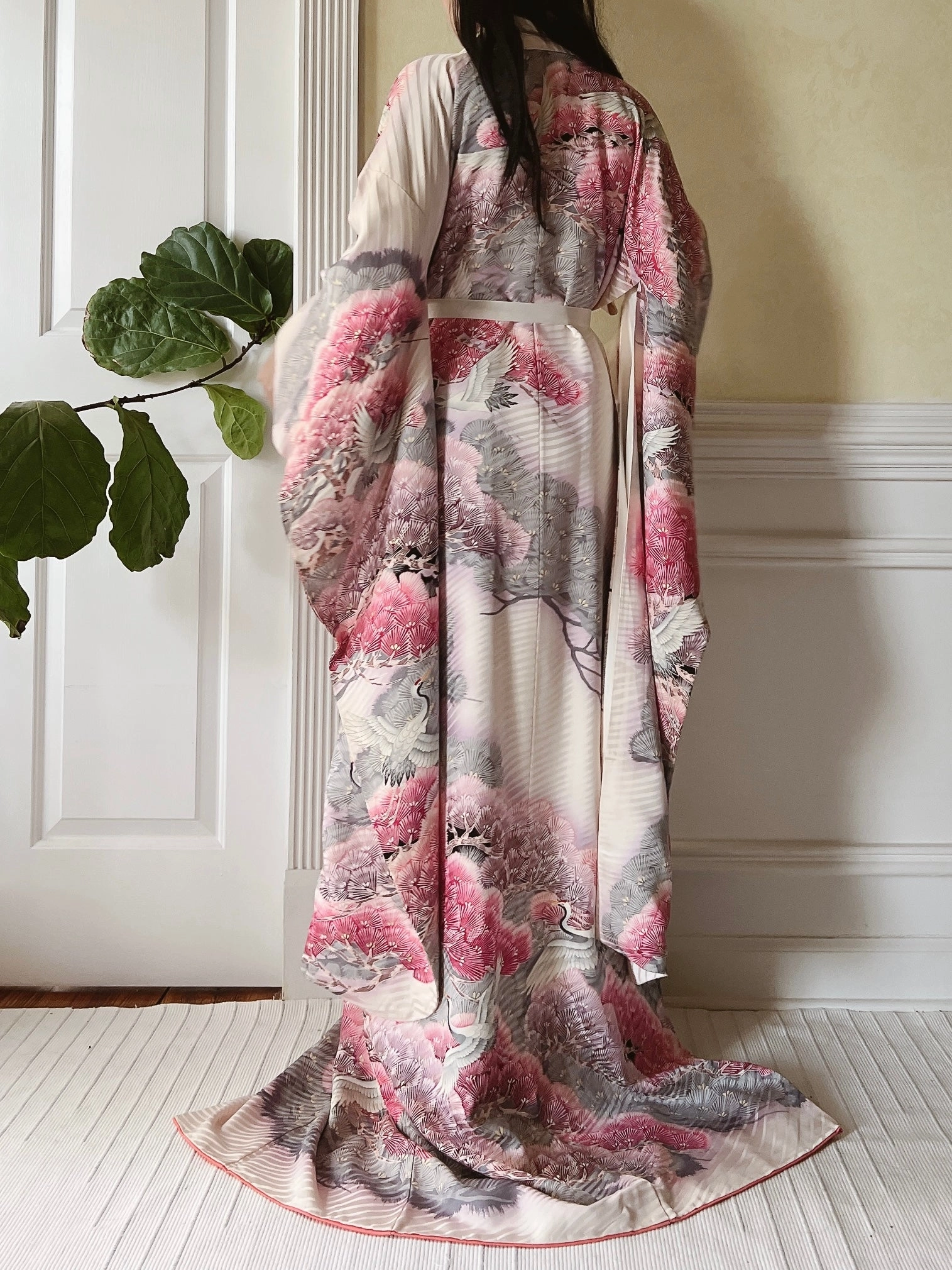 Rare Vintage Silk Pine and Cranes Kimono - OSFM