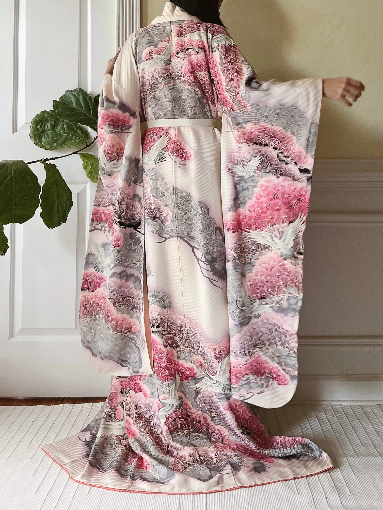 Rare Vintage Silk Pine and Cranes Kimono - OSFM