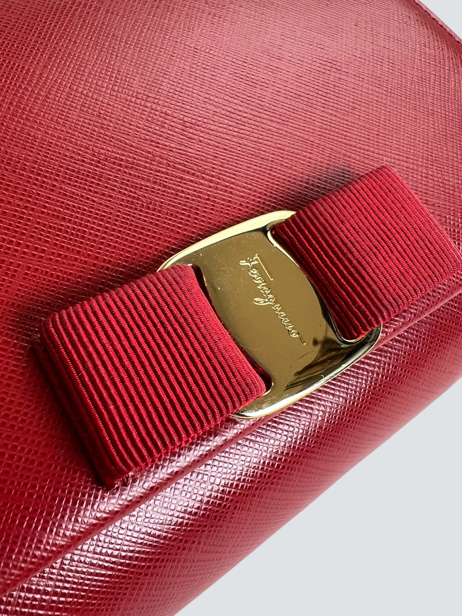Salvatore Ferragamo Red Leather Crossbody Clutch