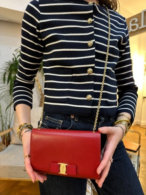 Salvatore Ferragamo Red Leather Crossbody Clutch