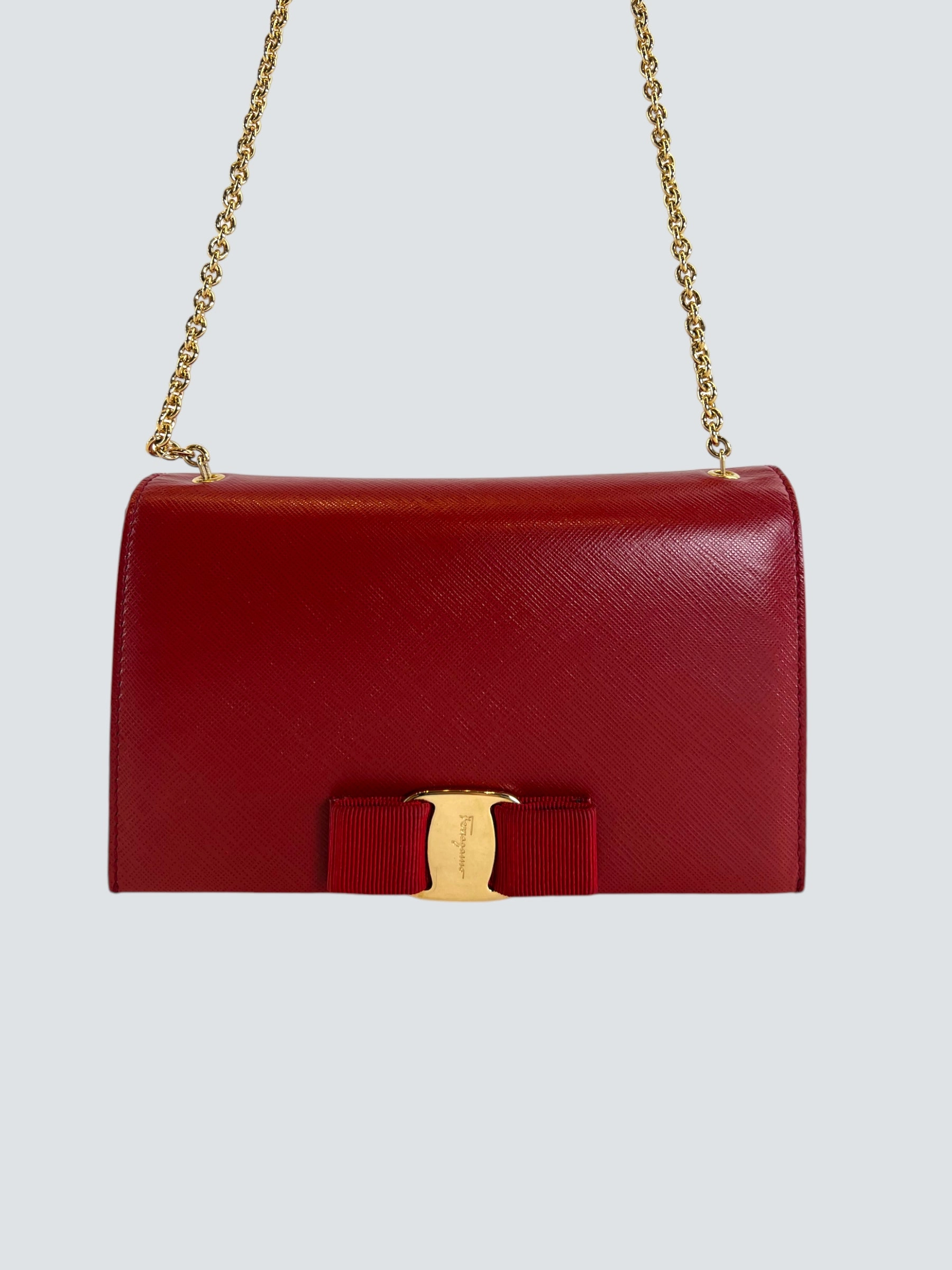 Salvatore Ferragamo Red Leather Crossbody Clutch