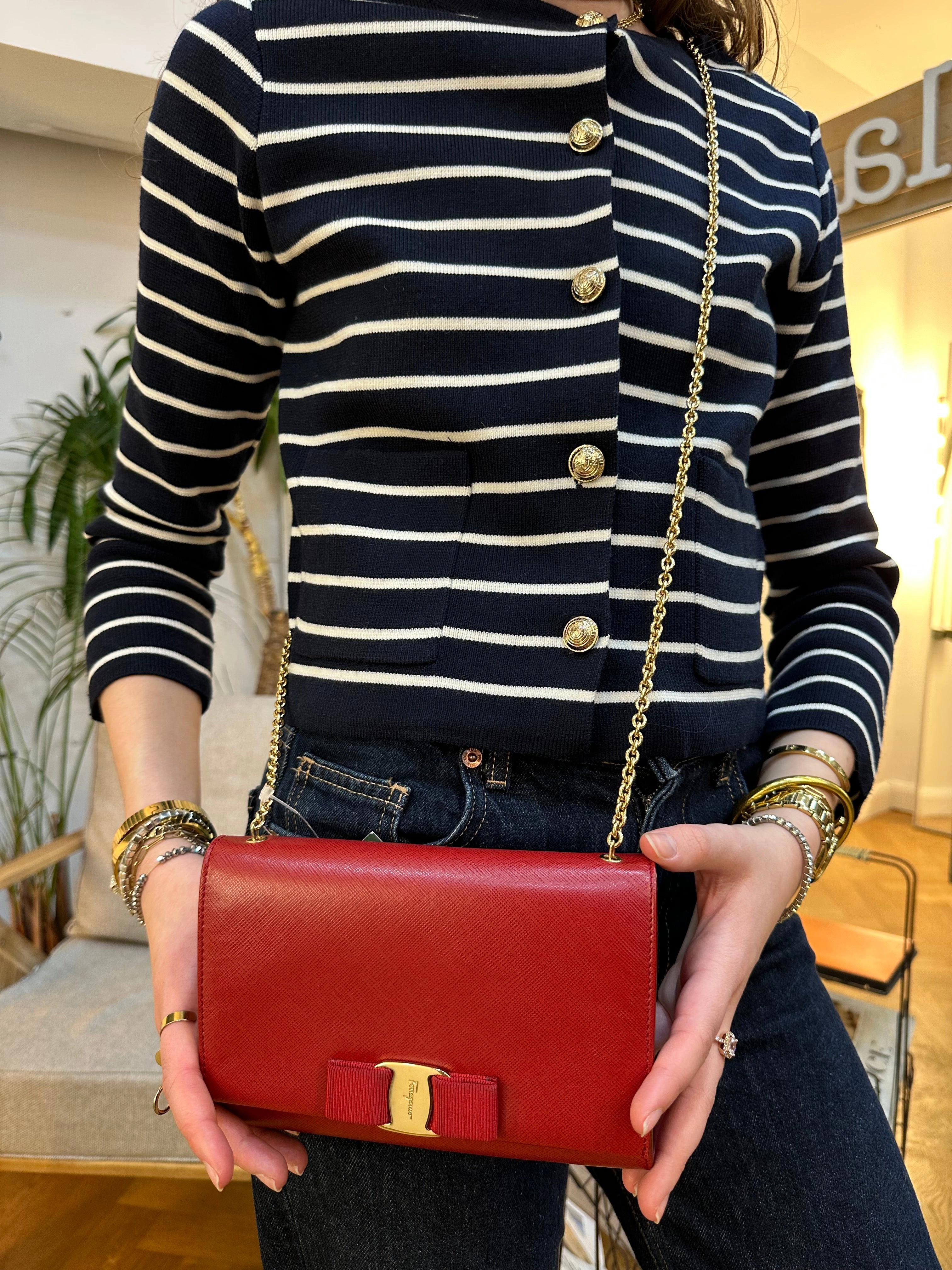 Salvatore Ferragamo Red Leather Crossbody Clutch