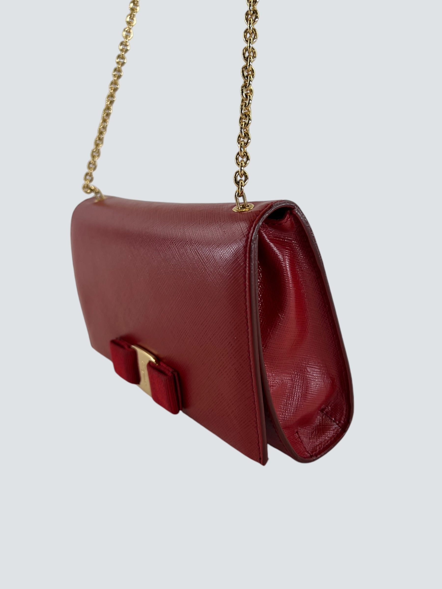 Salvatore Ferragamo Red Leather Crossbody Clutch
