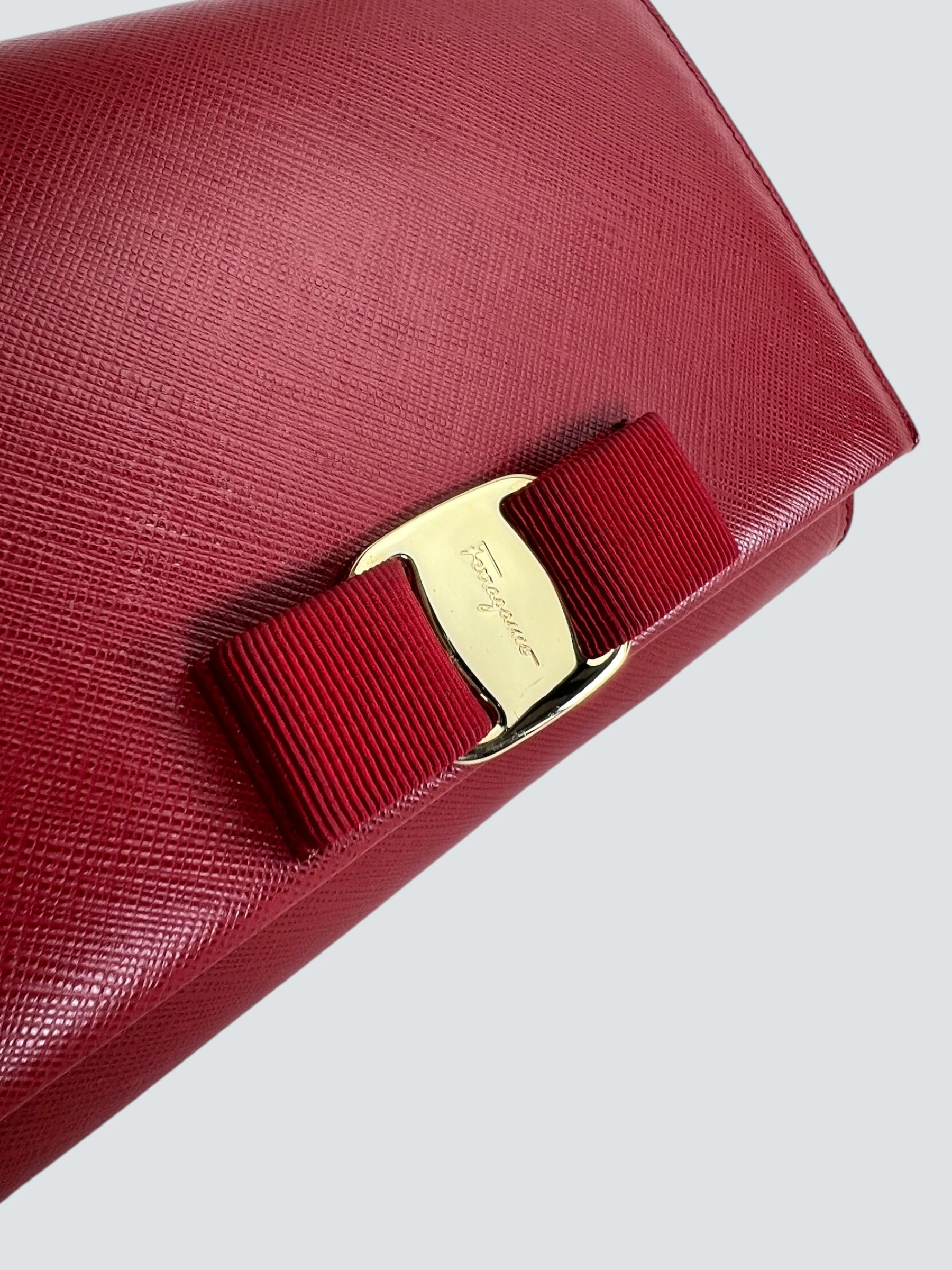 Salvatore Ferragamo Red Leather Crossbody Clutch