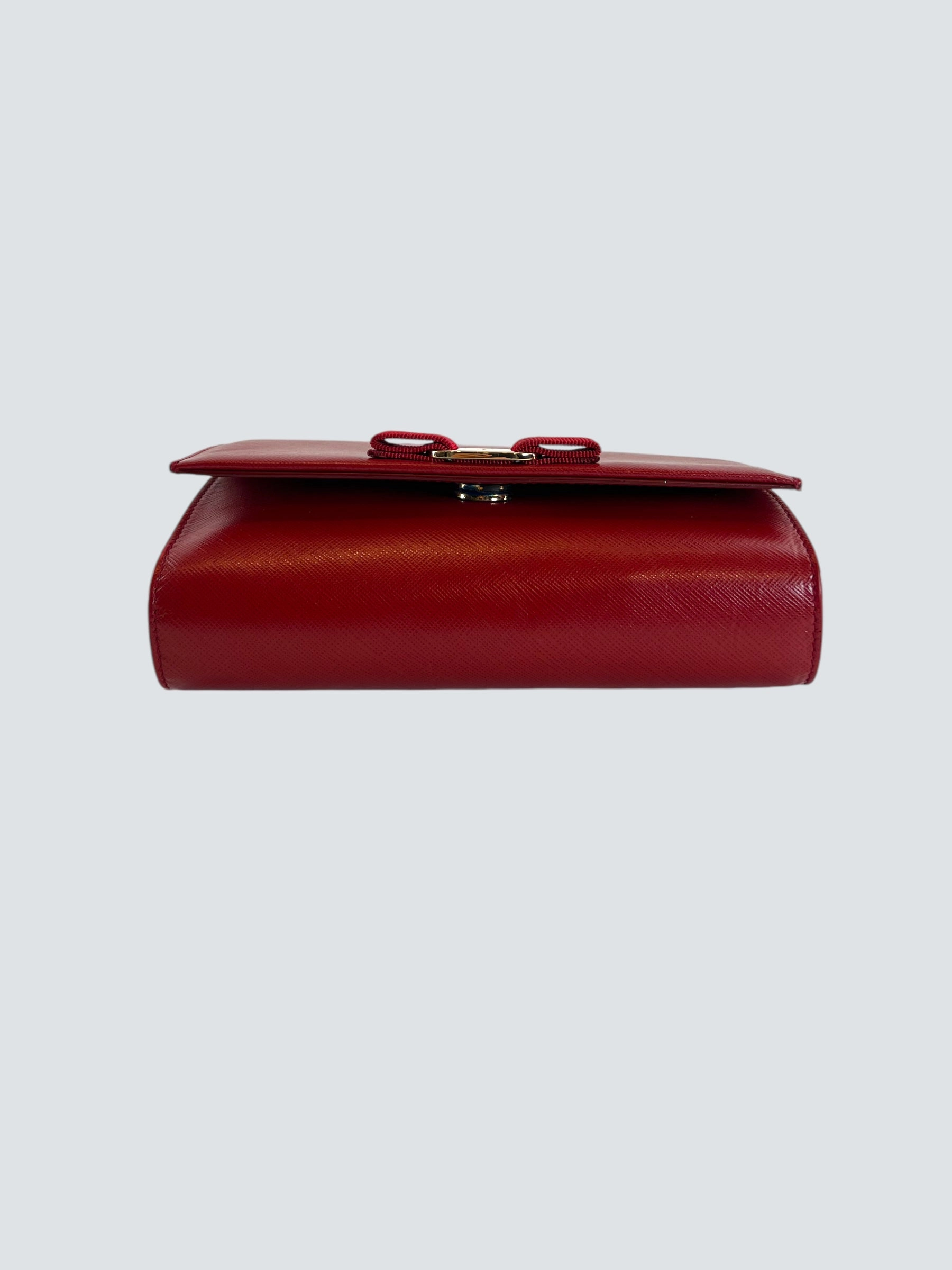 Salvatore Ferragamo Red Leather Crossbody Clutch