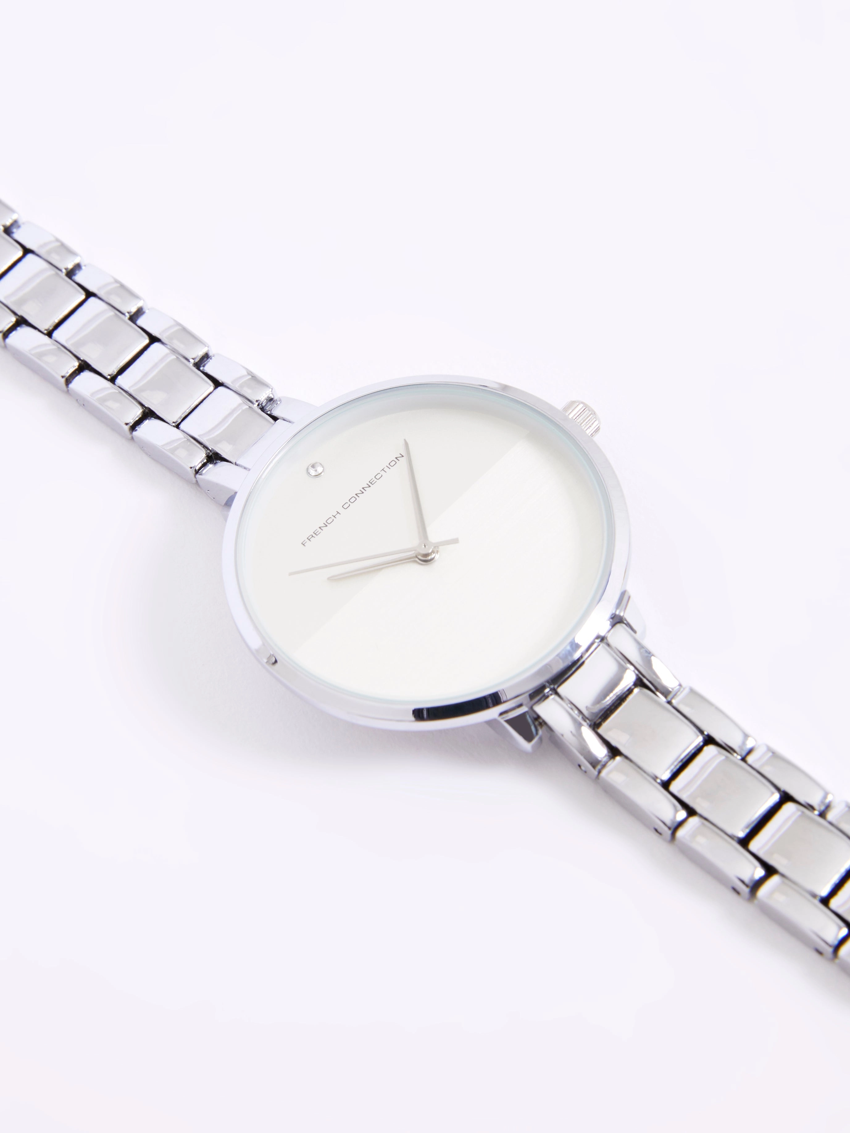 Silver Tone Bracelet Watch with White Dial