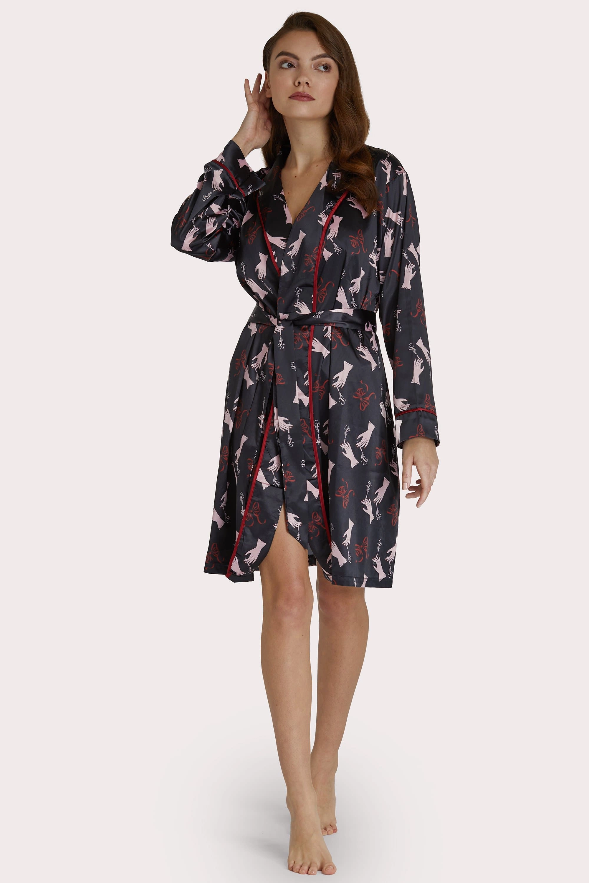 Smoking Printed Robe with Red Piping