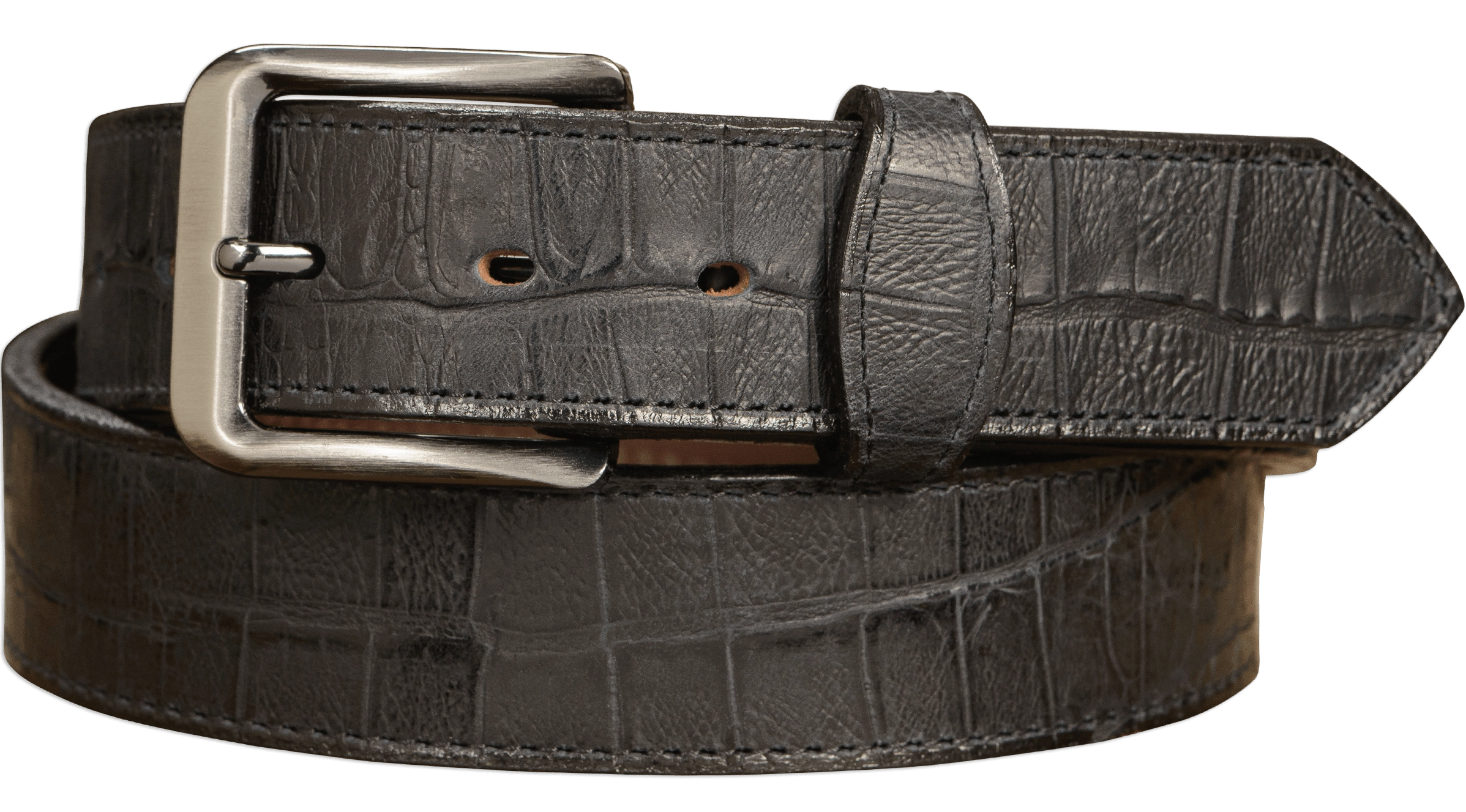 The Chomper: Men's Black Stitched Alligator Design Leather Belt 1.50"