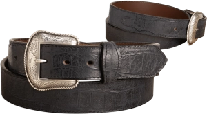 The Chomper: Men's Black Stitched Alligator Design Western Leather Belt 1.50"